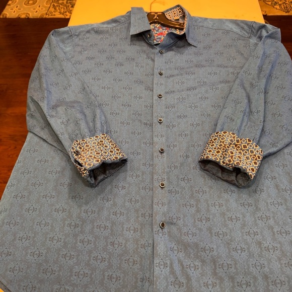 Robert Graham Blue/Black Geo-Design Cotton L/S w/Flip Cuffs Shirt 2XL - Picture 2 of 10